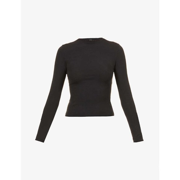 SKIMS Tops Skims Long Sleeve Stretch Cotton Tshirt Soot Womens Xxs